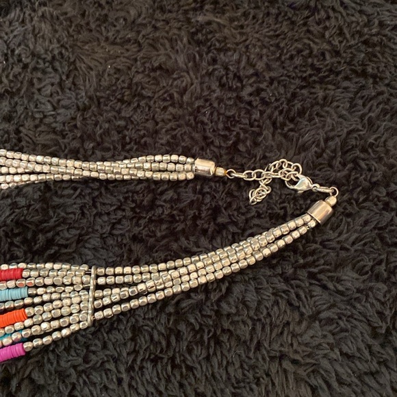 African Boho Plastic and Silver Beaded 10 Tiered Necklace - Picture 6 of 6